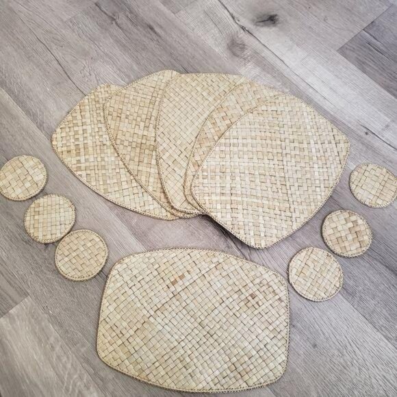 Handwoven Batik Table Mats & Coasters Set Of 12 - Natural & Multicolor Design - Picture 8 of 8
